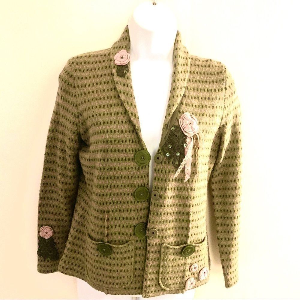 SIGRED OLSEN OLIVE & PINK SWEATER JACKET